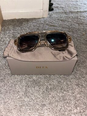 DITA Cream and Black Eyewear Case with Gold Logo
